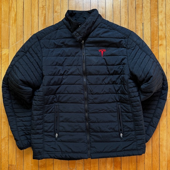 Tesla Employee Unisex Insulated Puffer Jacket Black Embroidered Sz. M - Picture 1 of 7